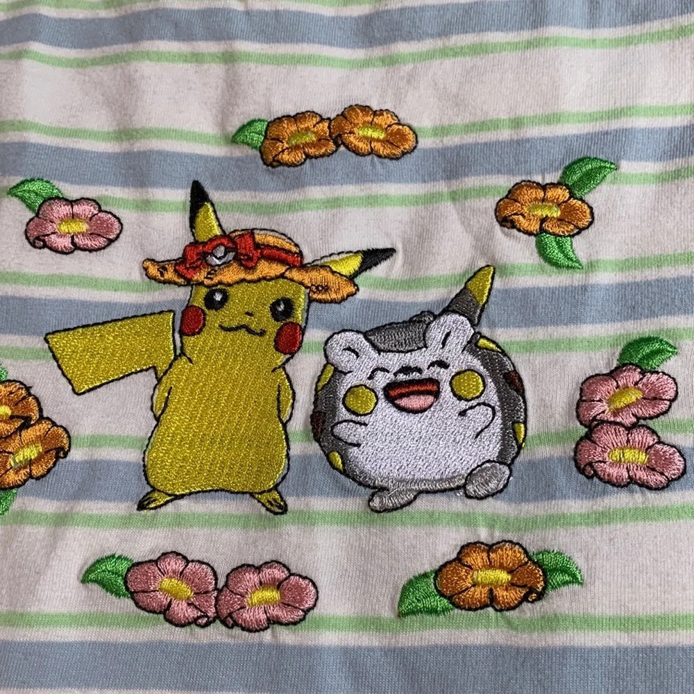 Pokémon Girls or womens striped tank top size xs Pikachu and togedemaru floral - Picture 2 of 5